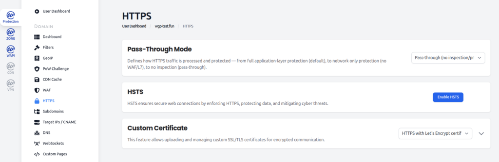 HTTPS-Einstellung im WGP-Dashboard